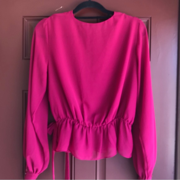 Express Raspberry Pink Wrap Blouse - Picture 7 of 11